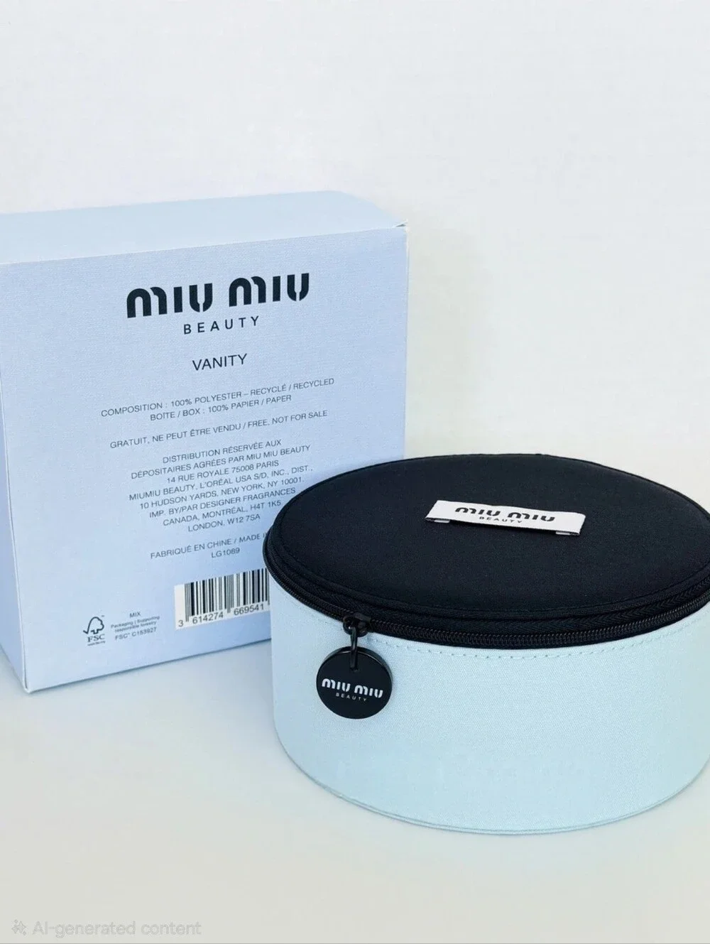 Miu Miu Light Blue and Black Round Cosmetic Case NEW AUTHENTIC